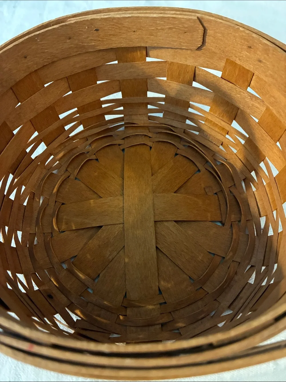 Longaberger Brown Woven Basket Leather Handles About 7x4 Made WELL In Ohio